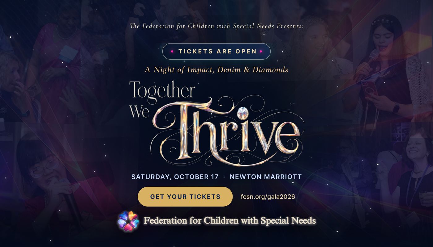 Together We Thrive, the 2026 FCSN Gala. Saturday, October 17 at the Newton Marriott. Tickets are open. Get your tickets at fcsn.org/gala2026