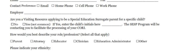 Special Education Surrogate Parents Volunteer Application