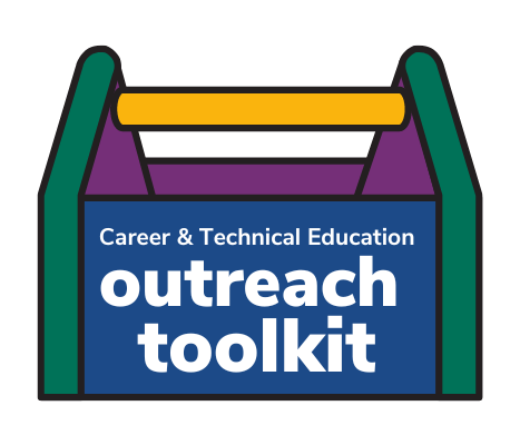 carpenter's toolbox labeled Career & Technical Education outreach toolkit